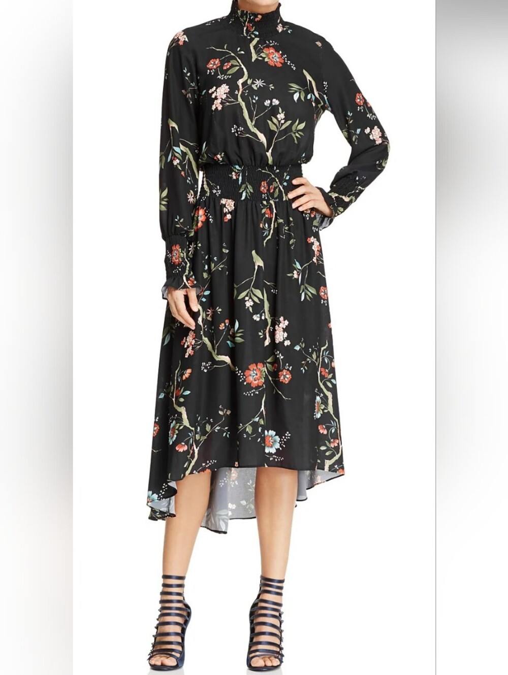 Nanette Lepore Black Floral High-Low Midi Dress